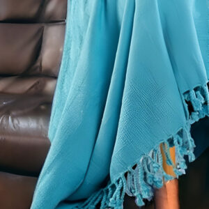 50" X 60" Blue Woven Cotton Throw Blanket with Fringe