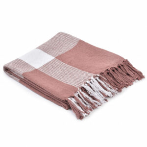 50" X 60" Pink Woven Cotton Checkered Throw Blanket with Fringe