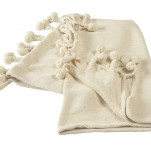 60" X 50" Cream Woven Cotton Chevron Throw Blanket with Tassels