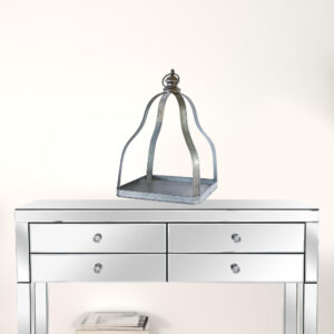 Set of Two Gray Galvanized Metal Tabletop Lantern Candle Holders