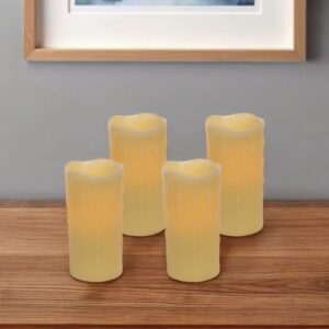 Set of Four Yellow Flameless Pillar Candles