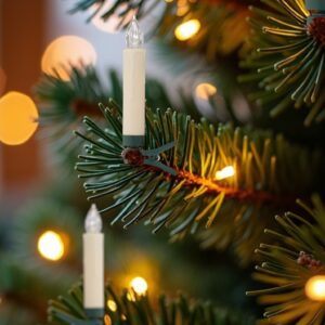 Set of Twelve Ivory Flameless Christmas Clip On Taper Candle