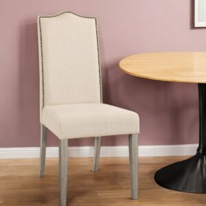 Cream And Gray Upholstered Linen Dining Parsons Chair
