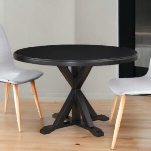 48" Black Wood Pedestal Base Round Top Dining Table