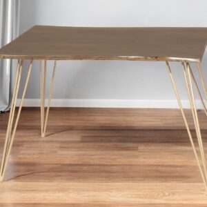 48" Brown And Gold Solid Wood And Iron Dining Table
