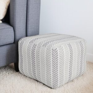 18" Gray And White Cotton Chevron Pouf Ottoman