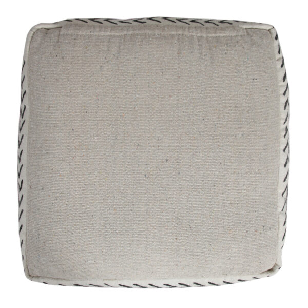 18" White Cotton Striped Pouf Ottoman