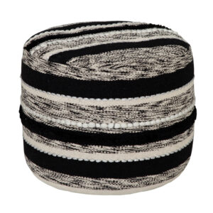 18" White Cotton Cylinder Striped Pouf Ottoman
