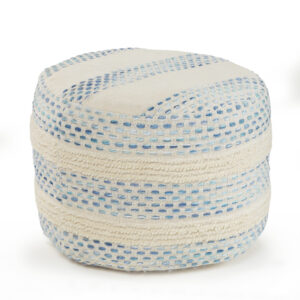 18" Blue Cotton Blend Ottoman