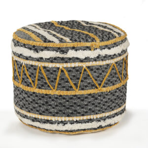18" Black Cotton Cylinder Striped Pouf Ottoman
