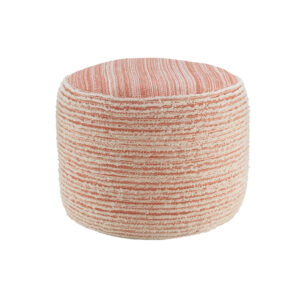 18" Pink Fabric Cylinder Striped Pouf Ottoman