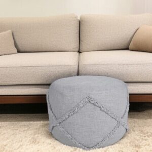 18" Gray Cotton Cylinder Geometric Pouf Ottoman