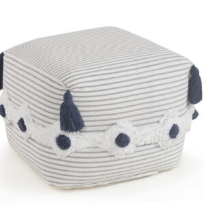 18" Gray Cotton Striped Pouf Ottoman