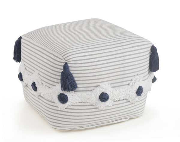 18" Gray Cotton Striped Pouf Ottoman
