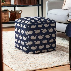 17" Blue Twill Whale Pouf Cover