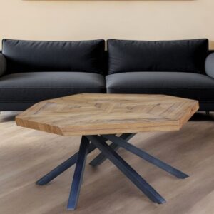 42" Brown And Black Wood And Iron Free Form Coffee Table
