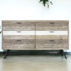 63" Natural and Ivory Solid Wood Six Drawer Double Dresser
