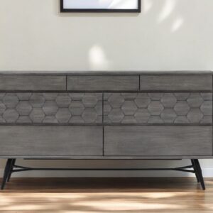 61" Gray Solid Wood Six Drawer Double Dresser