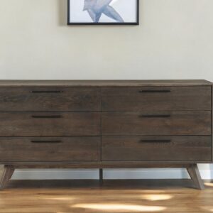 63" Dark Brown Solid Wood Six Drawer Double Dresser