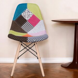 Pink and Natural Upholstered Fabric Dining Side Chair