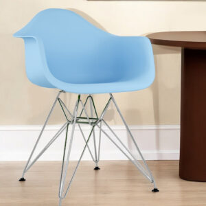 Light Blue And Silver Heavy Duty Plastic Dining Arm Chair