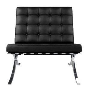 32" Black and Silver Italian Leather Tufted Lounge Chair