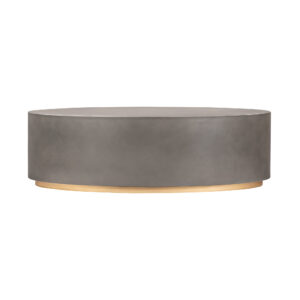28" Gray And Brass Concrete And Brass Oval Coffee Table