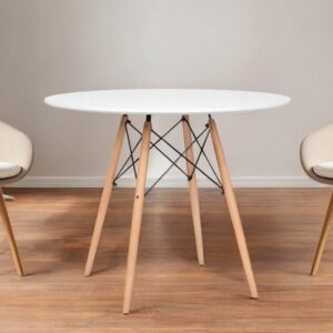 36" White And Natural Solid Wood Dining Table