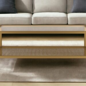 45" Clear And Gold Glass And Steel Coffee Table With Shelf
