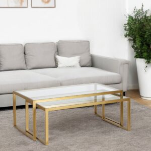 Set of Two Gold Glass And Steel Sled Nested Coffee Tables