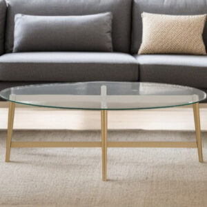 50" Clear And Gold Glass And Steel Oval Coffee Table