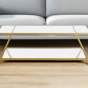 48" Gold Glass And Steel Coffee Table With Shelf