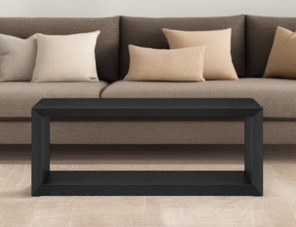 48" Black Faux Wood Coffee Table With Shelf