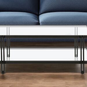 45" Black Glass And Steel Coffee Table With Shelf