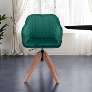 Tufted Green and Natural Upholstered Velvet Dining Arm Chair