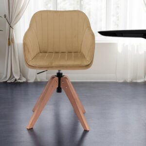 Tufted Champagne and Natural Upholstered Velvet Dining Arm Chair