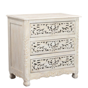 30" White Solid Wood Distressed Three Drawer Nightstand