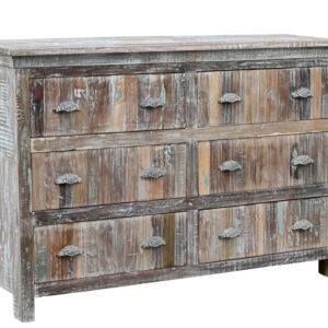 60" White Solid Wood Six Drawer Double Dresser