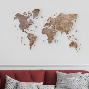 24" X 39" Brown Wood World Map Hanging Dimensional Sculpture
