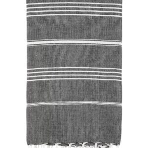 39" X 71" White and Black Cotton Turkish Towel Throw Blanket with Tassels