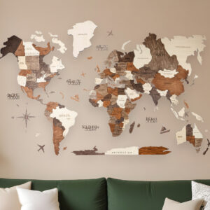 47" X 79" Brown and Beige Wood World Map Hanging Dimensional Sculpture