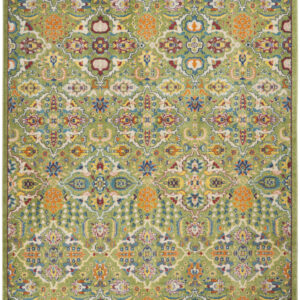 7' X 10' Green Floral Power Loom Area Rug