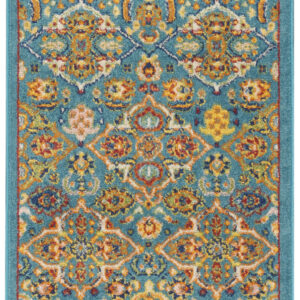 8' Blue Floral Power Loom Runner Rug