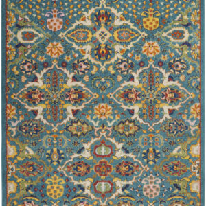 5' X 7' Blue Floral Power Loom Area Rug