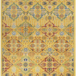 7' X 10' Yellow Floral Power Loom Area Rug