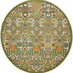 8' Green Round Floral Power Loom Area Rug