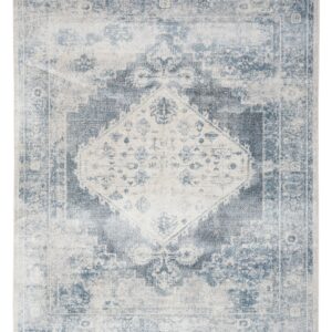 10' Blue Oriental Power Loom Distressed Washable Runner Rug