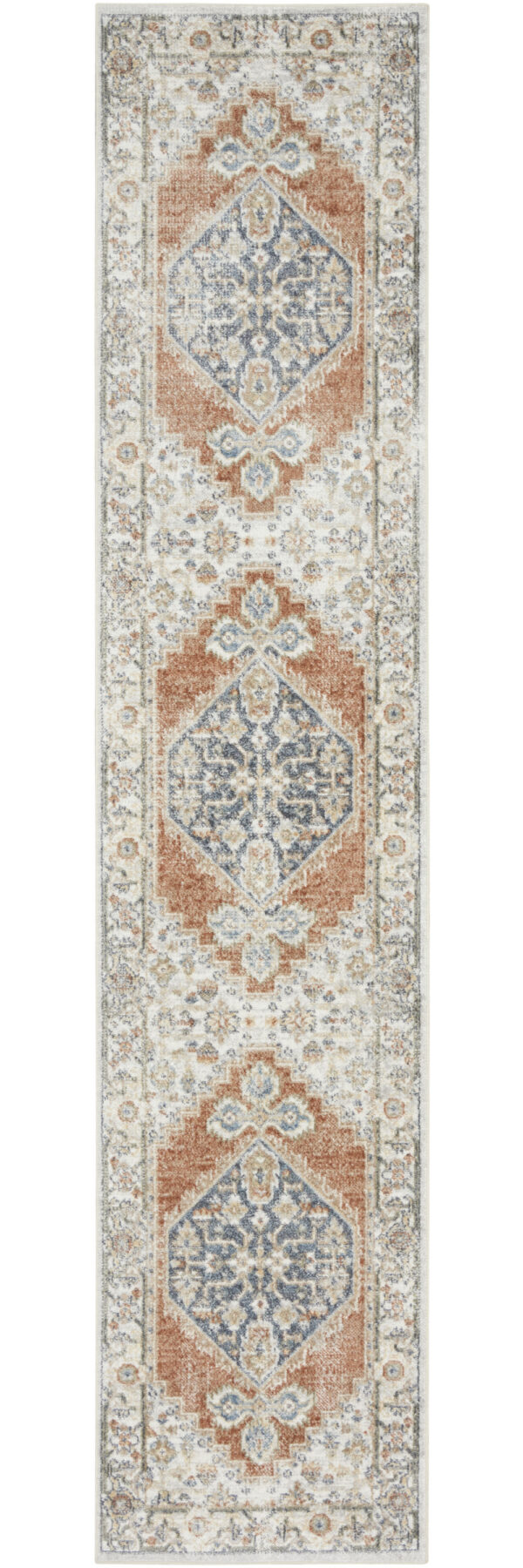 8' Gray And Ivory Oriental Distressed Washable Runner Rug