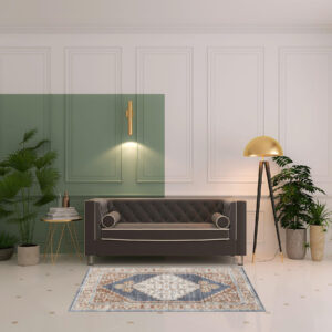 4' X 6' Denim Blue Oriental Power Loom Distressed Washable Area Rug