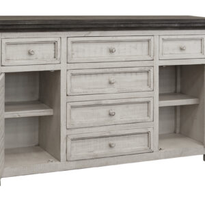 70" Antiqued White Solid and Manufactured Wood Distressed Buffet Table